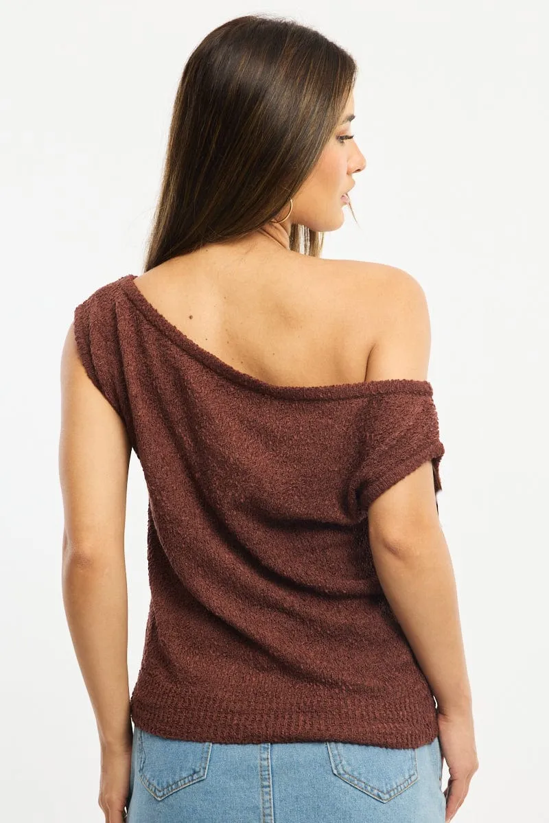 Brown Asymmetrical Knit Top sold by Ally Fashion product image thumbnail 4