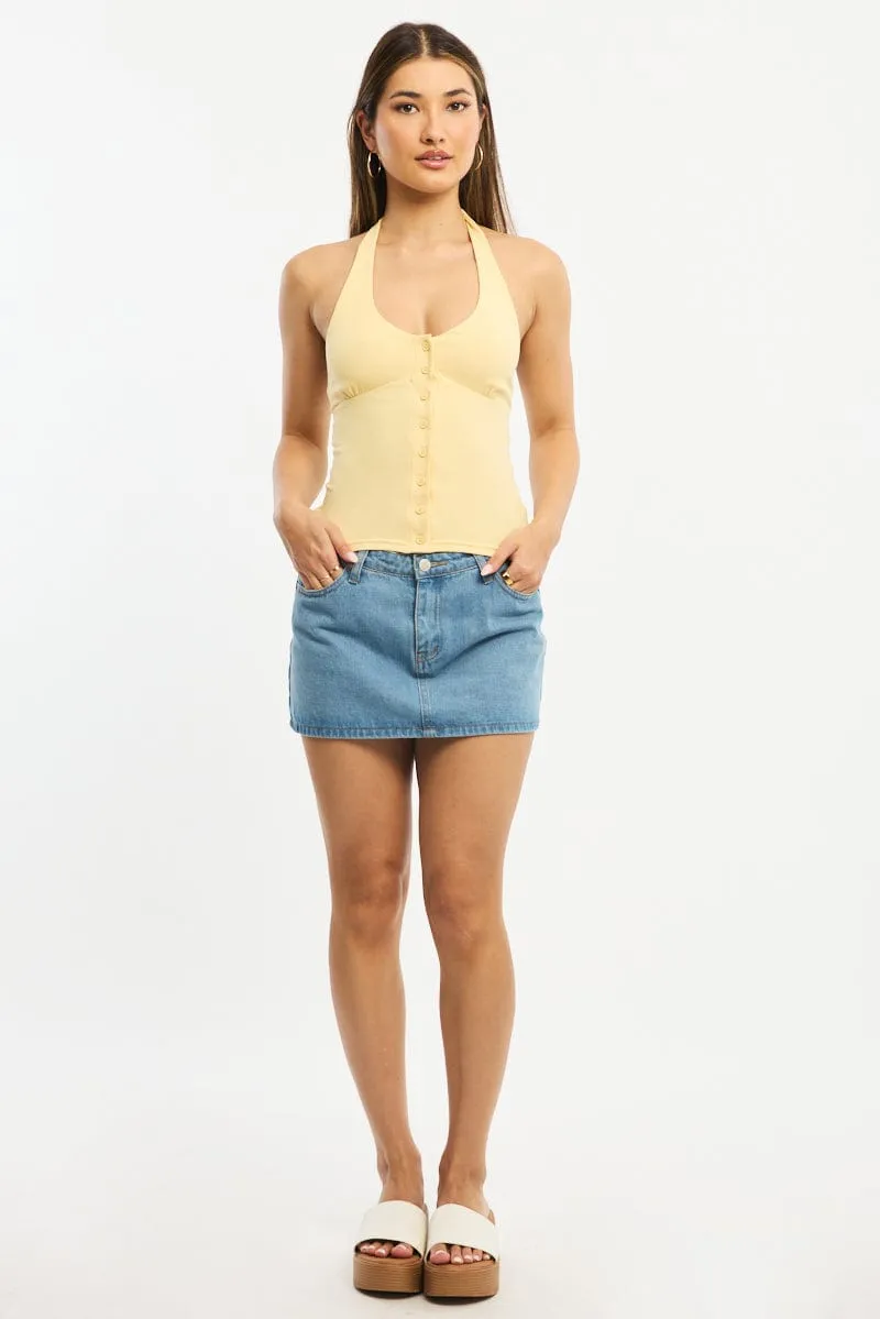 Yellow Halter Neck Top Button Front Rib sold by Ally Fashion product image thumbnail 2