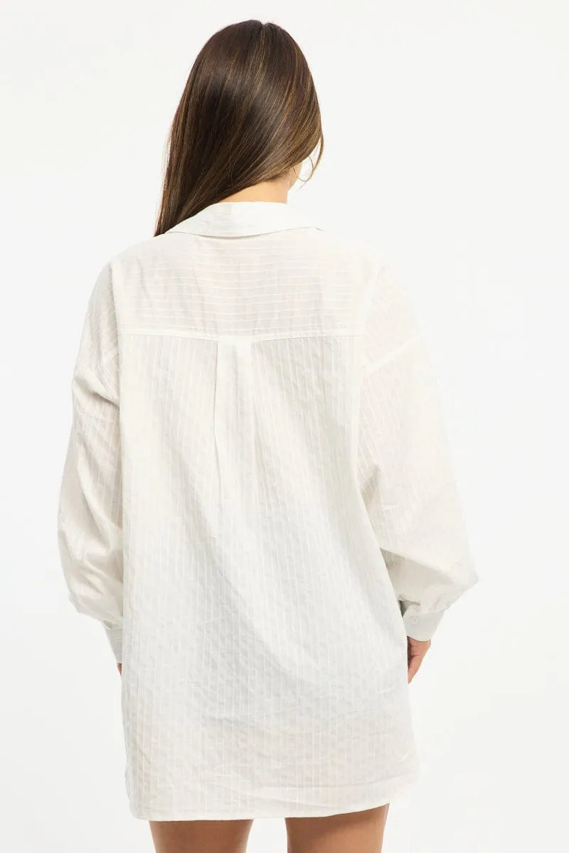 White Long Sleeve Shirt Button Up Collared Self-striped sold by Ally Fashion product image thumbnail 4