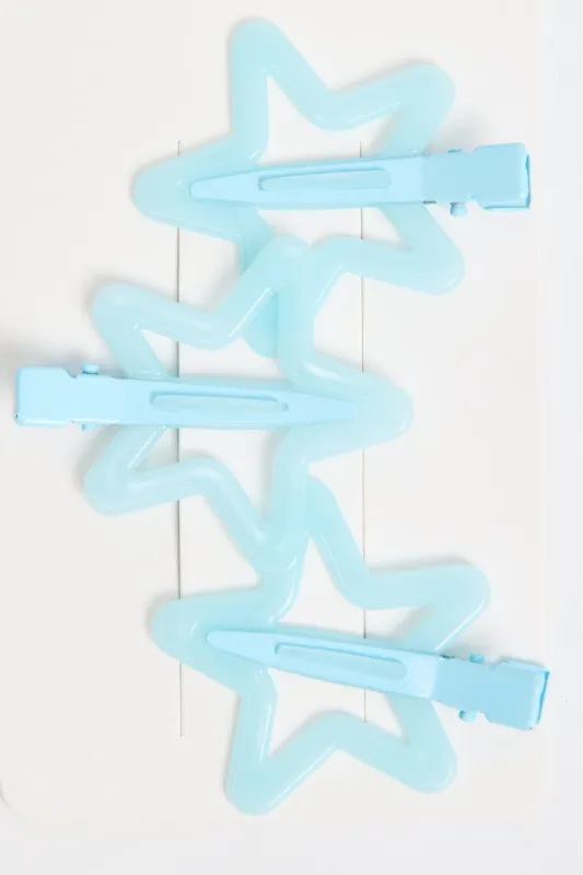 Blue 3 Pack Star Hair Clips made by Ally Fashion