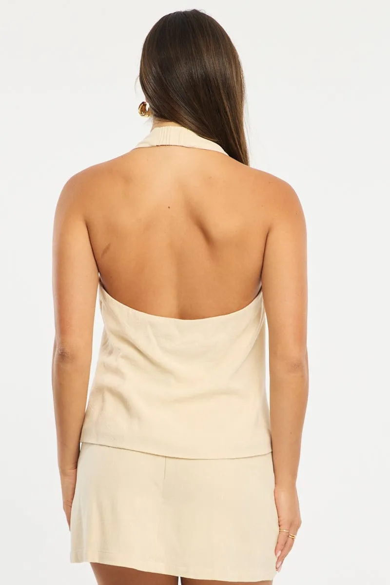 Yellow Halter Vest Sleeveless Button Up Linen Blend sold by Ally Fashion product image thumbnail 4