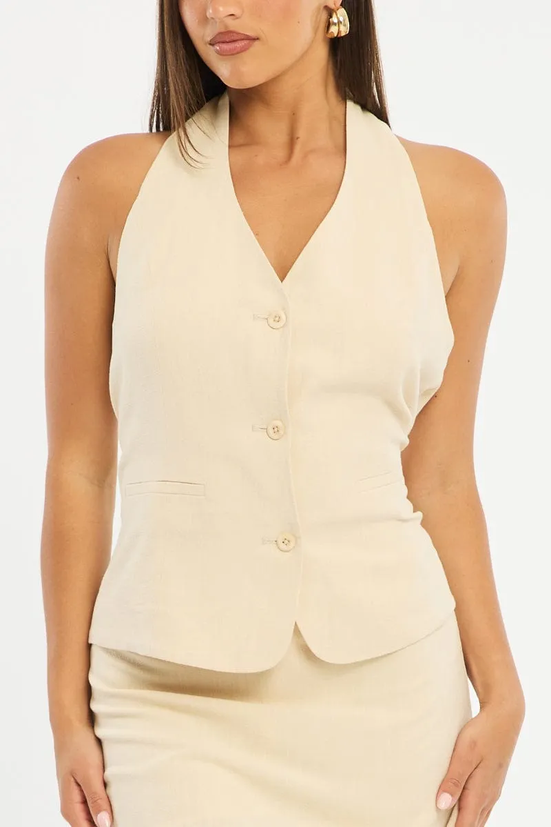 Yellow Halter Vest Sleeveless Button Up Linen Blend sold by Ally Fashion product image thumbnail 5