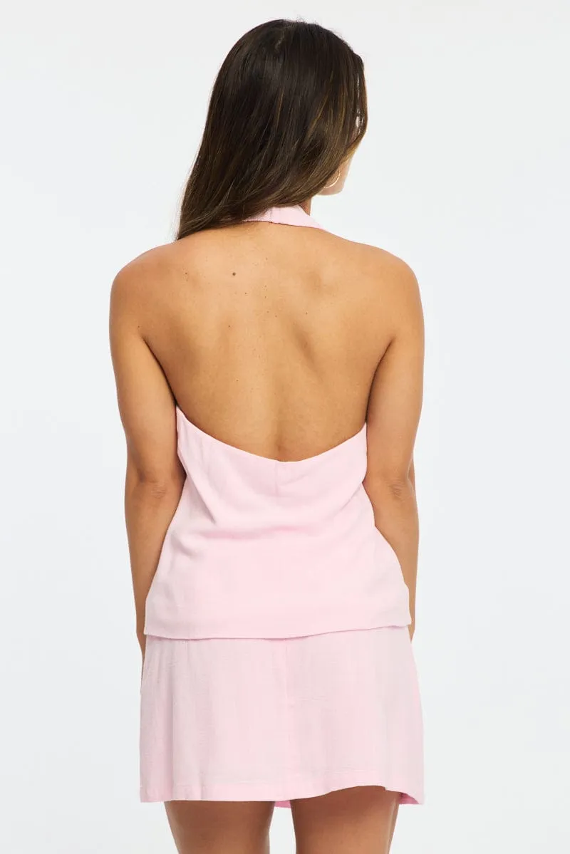 Pink Linen Blend Mini Skort High Rise Shorts Lined sold by Ally Fashion product image thumbnail 5