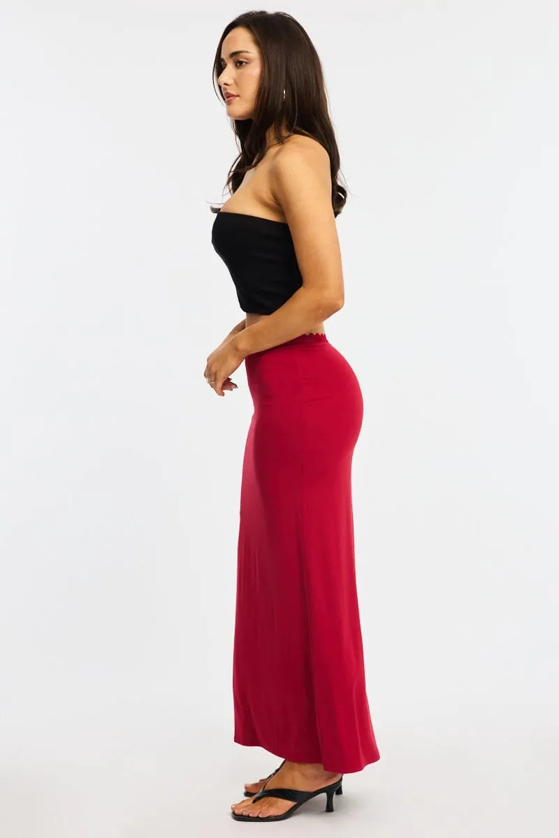 Red Maxi Skirt Elastic Waist Lace Trim Detail Lined sold by Ally Fashion product image thumbnail 3