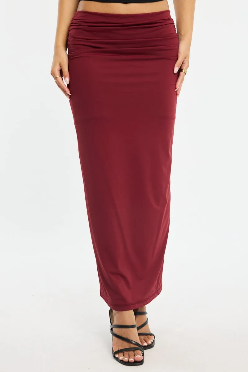 Red Ruched Maxi Skirt Elastic Waist sold by Ally Fashion product image thumbnail 2