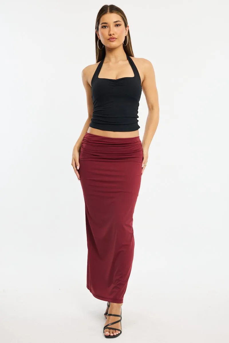 Red Ruched Maxi Skirt Elastic Waist sold by Ally Fashion
