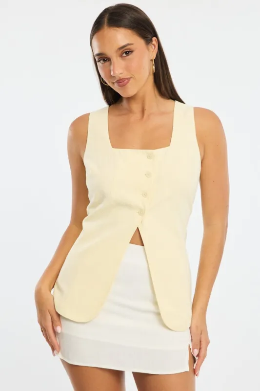 Yellow Vest Button Down Sleeveless sold by Ally Fashion
