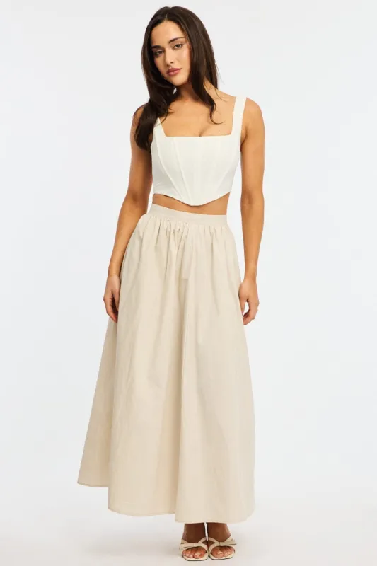 White Maxi Skirt High Rise A-line Volume Cotton sold by Ally Fashion