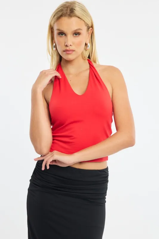 Red Supersoft Halter Neck Top sold by Ally Fashion