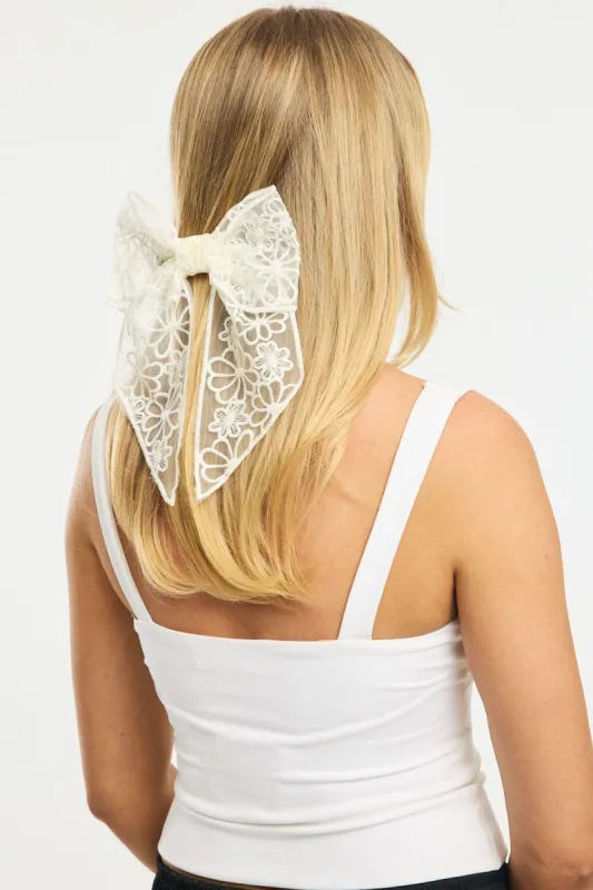 White Lace Hair Bow sold by Ally Fashion