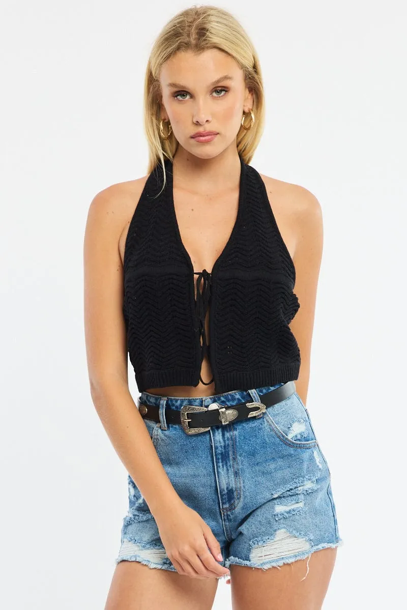 Black Crochet Knit Vest Sleeveless sold by Ally Fashion