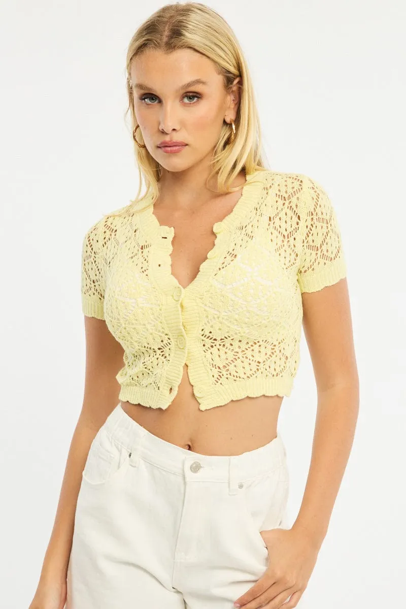 Yellow Crochet Cardigan Short Sleeve sold by Ally Fashion