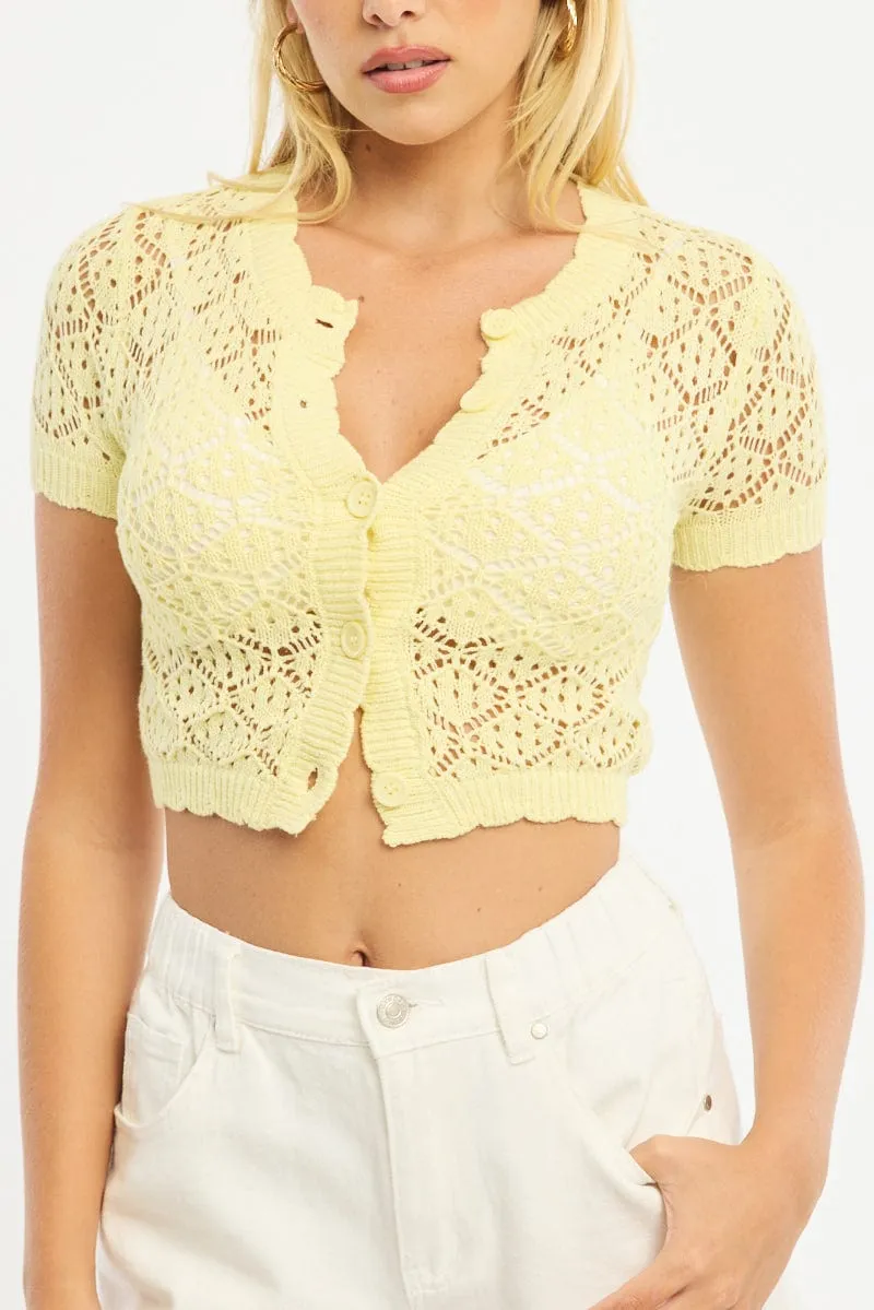 Yellow Crochet Cardigan Short Sleeve sold by Ally Fashion product image thumbnail 5