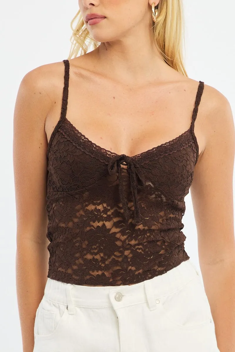 Brown Fitted Cami Lace sold by Ally Fashion product image thumbnail 5