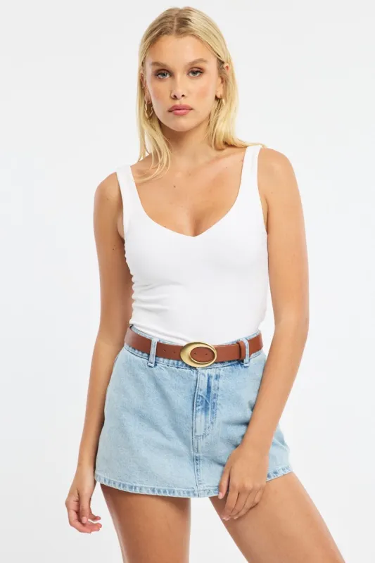 Beige Oval Buckle Belt sold by Ally Fashion