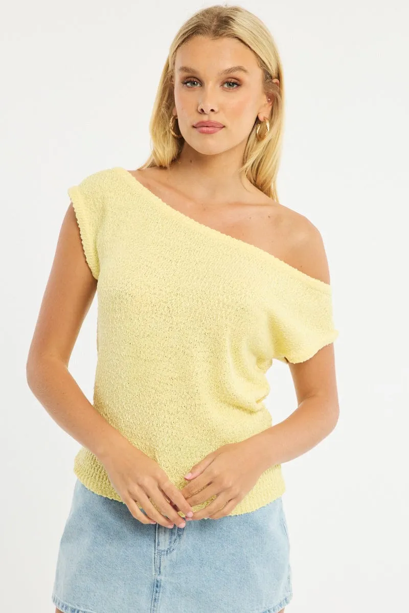 Yellow Asymmetrical Knit Top sold by Ally Fashion
