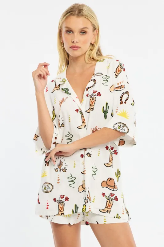 Multi Abstract Relaxed Shirt Short Sleeve Linen Blend sold by Ally Fashion