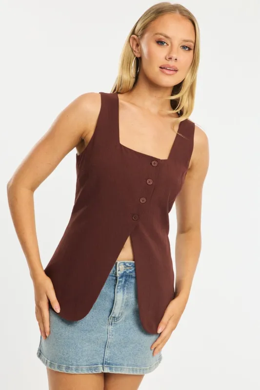 Brown Vest Button Down Sleeveless sold by Ally Fashion