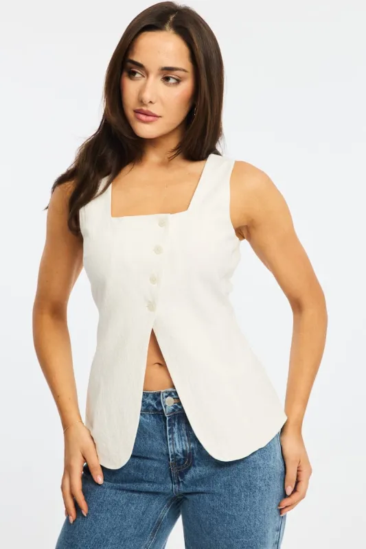 White Vest Button Down Sleeveless sold by Ally Fashion
