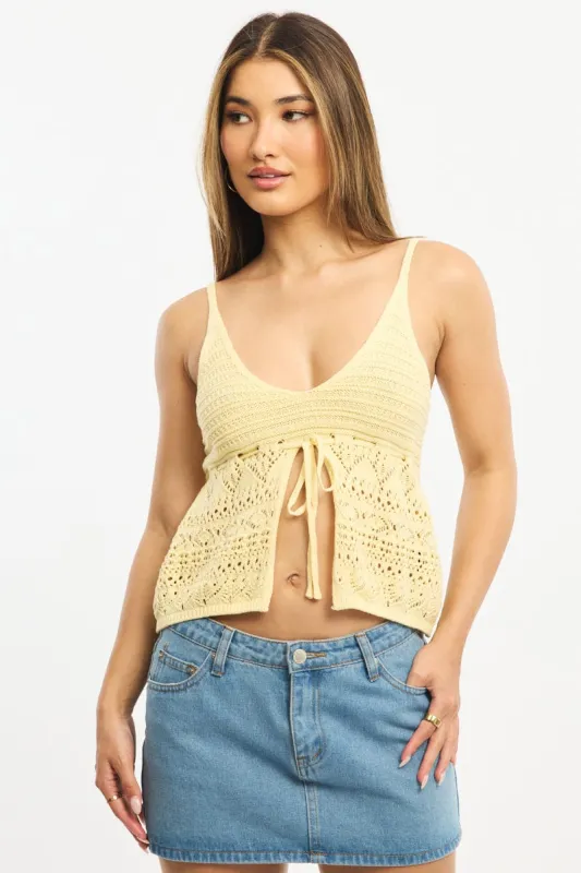 Yellow Crochet Top Tie Front sold by Ally Fashion
