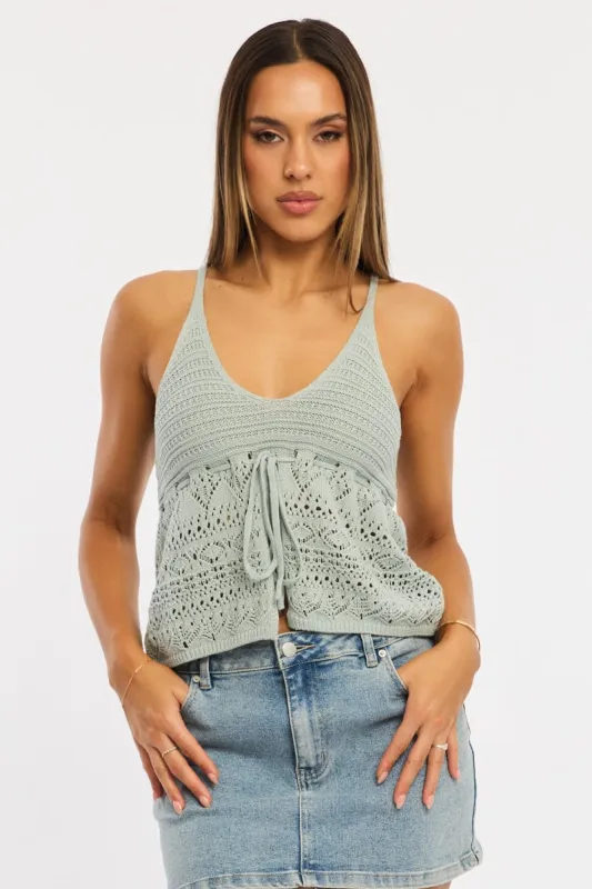 Green Crochet Top Tie Front sold by Ally Fashion