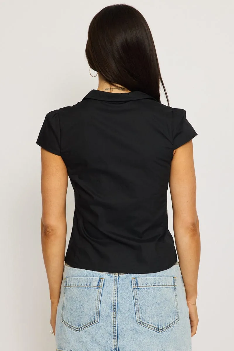 Black Short Sleeve Shirt Collared Button Up Lined sold by Ally Fashion product image thumbnail 4