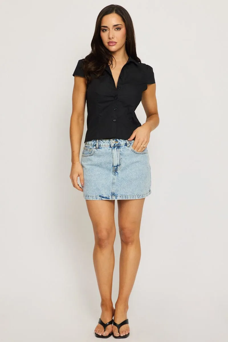 Black Short Sleeve Shirt Collared Button Up Lined sold by Ally Fashion product image thumbnail 2