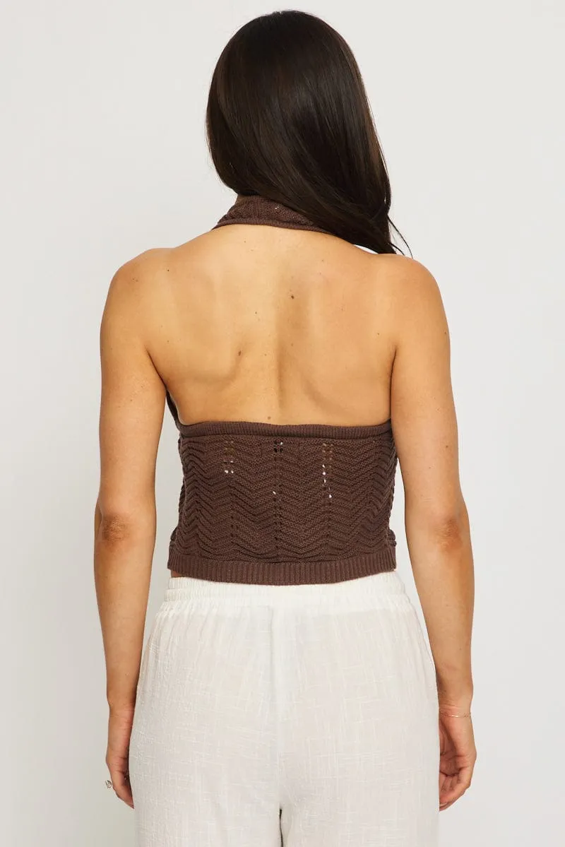 Brown Crochet Knit Vest Sleeveless sold by Ally Fashion product image thumbnail 4