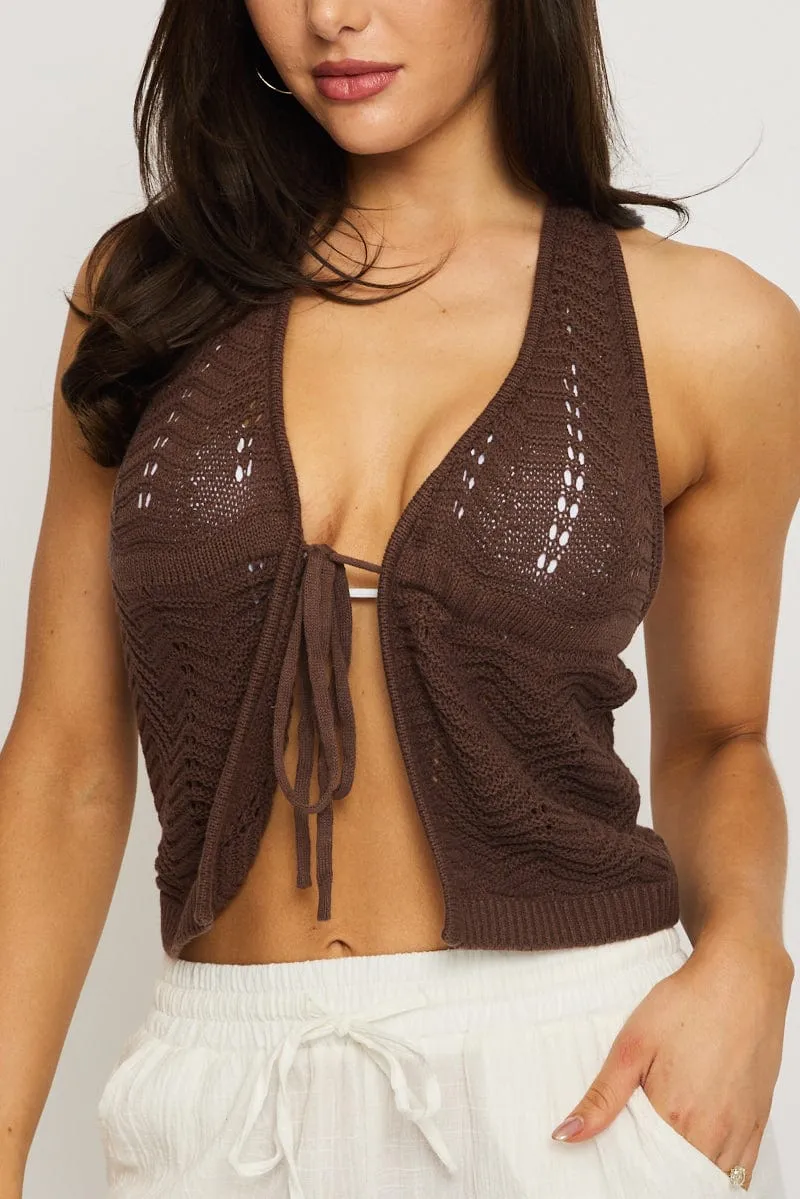 Brown Crochet Knit Vest Sleeveless sold by Ally Fashion product image thumbnail 5