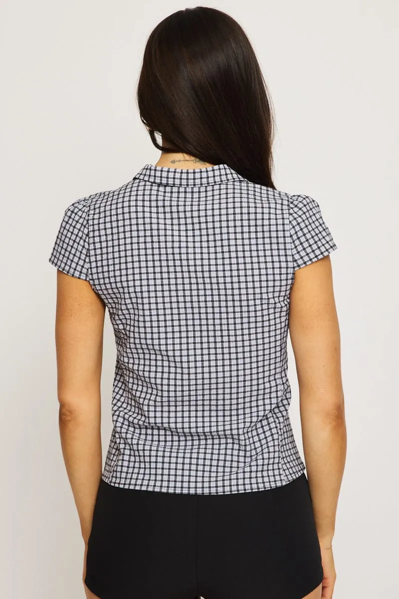 Black Check Short Sleeve Shirt Collared Button Up Lined sold by Ally Fashion product image thumbnail 4