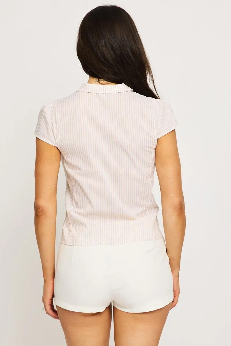 Yellow Stripe Short Sleeve Shirt Collared Button Up Lined sold by Ally Fashion product image thumbnail 4