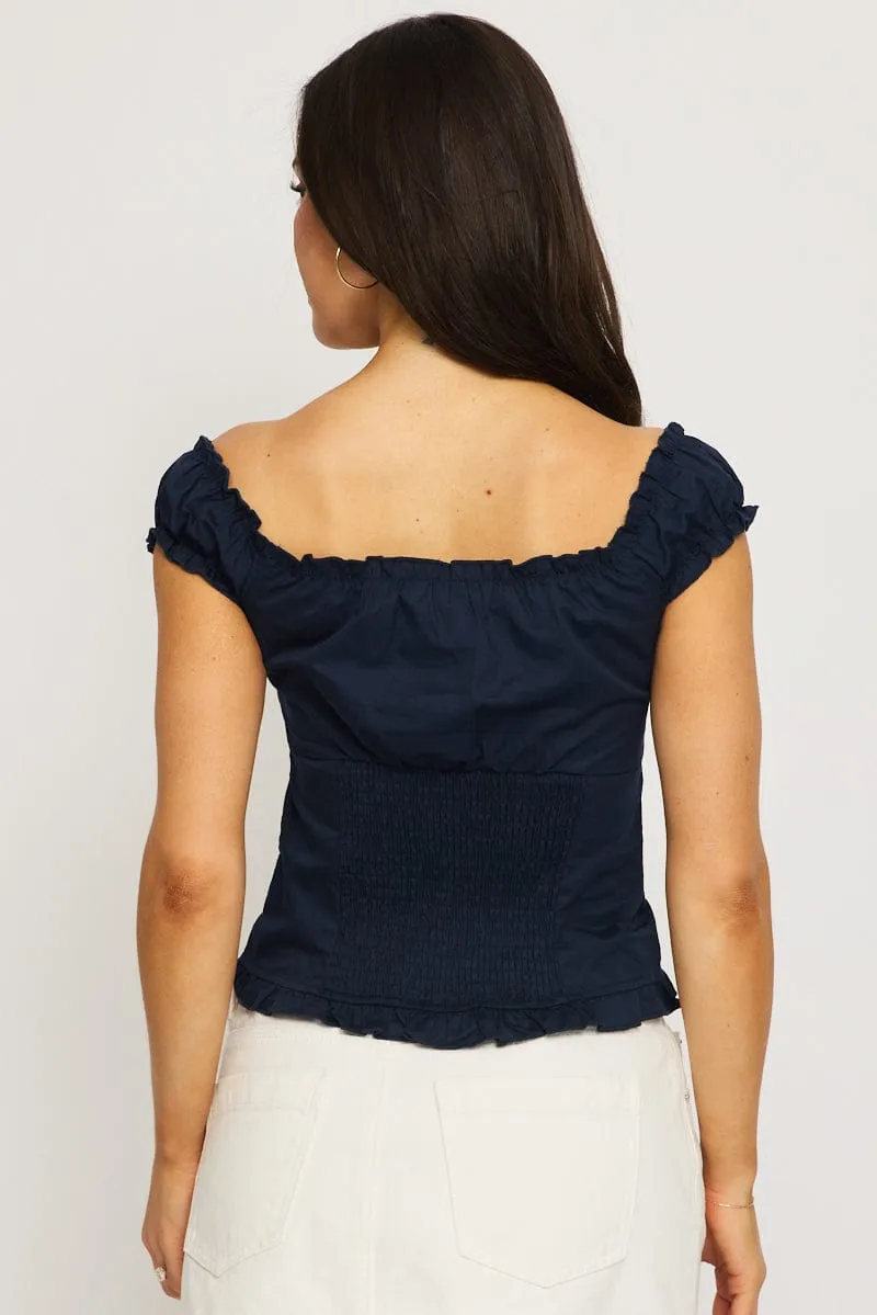 Blue Top Short Sleeve Gathered Bust Pleated Detail sold by Ally Fashion product image thumbnail 4