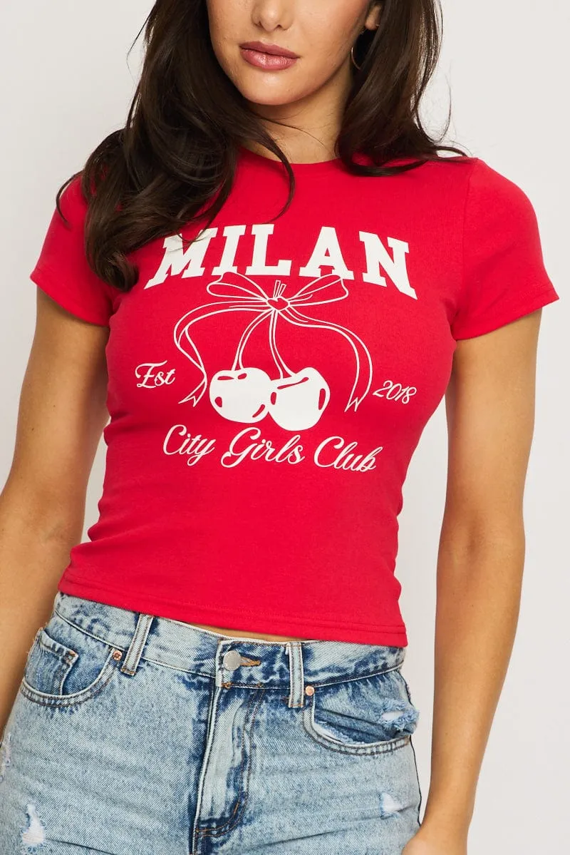 Red Graphic Tee Short Sleeve sold by Ally Fashion product image thumbnail 5