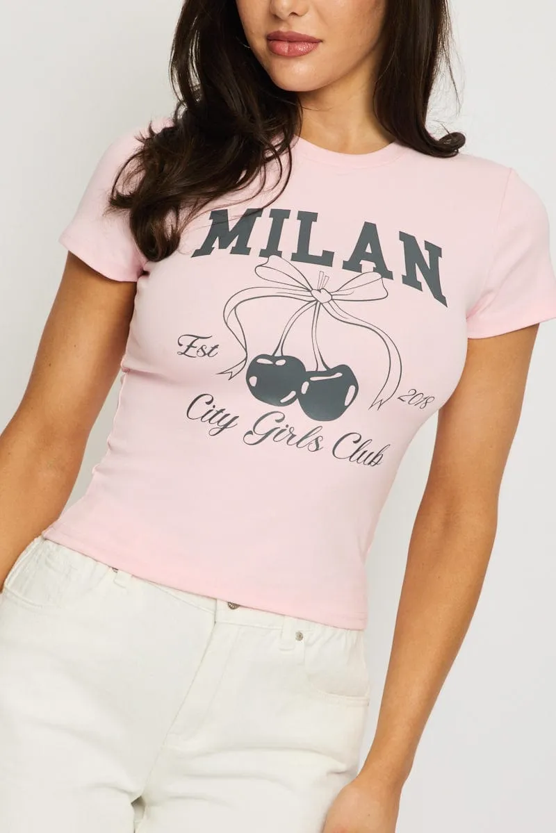 Pink Graphic Tee Short Sleeve sold by Ally Fashion product image thumbnail 5