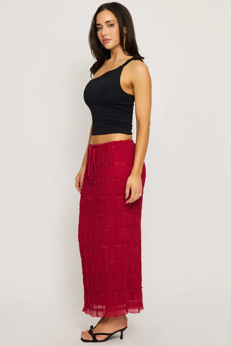 Red Textured Maxi Skirt Elastic Waist Lined sold by Ally Fashion product image thumbnail 3