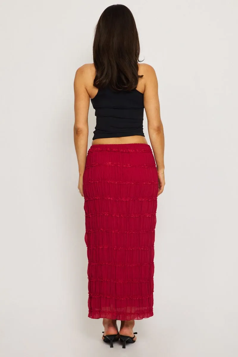 Red Textured Maxi Skirt Elastic Waist Lined sold by Ally Fashion product image thumbnail 4