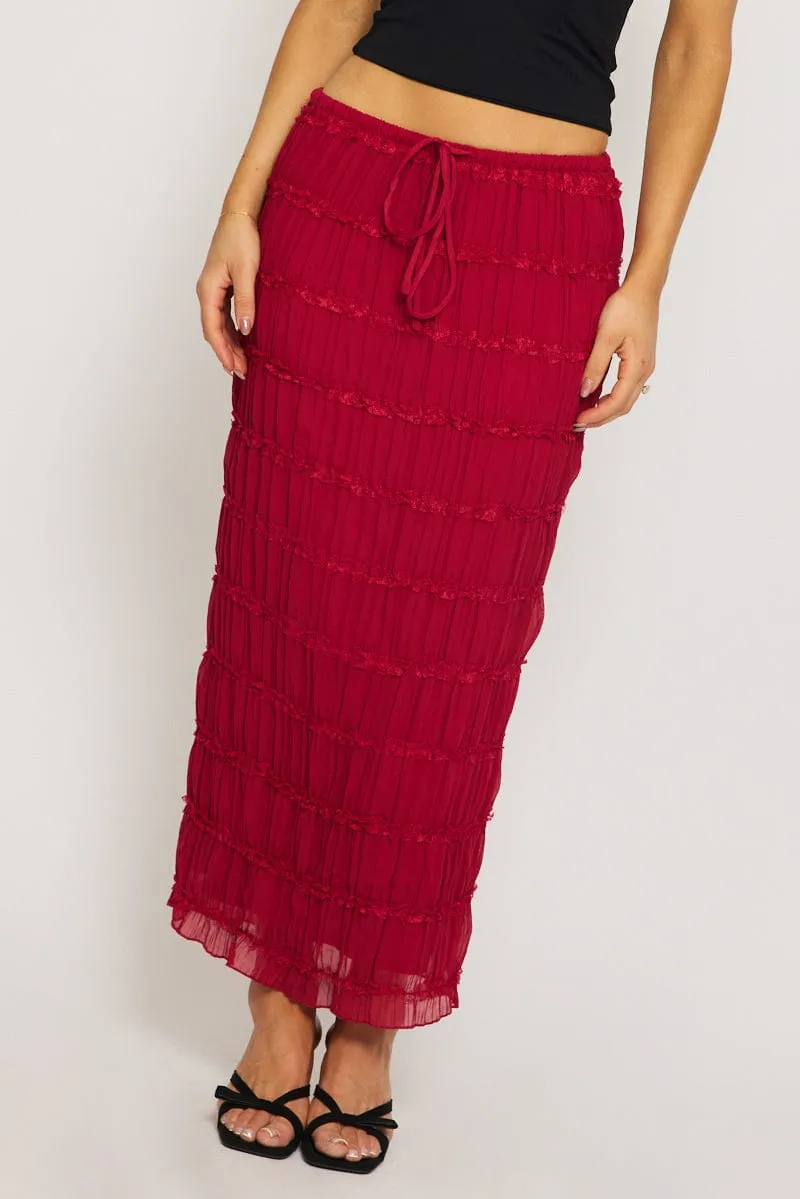 Red Textured Maxi Skirt Elastic Waist Lined sold by Ally Fashion product image thumbnail 5