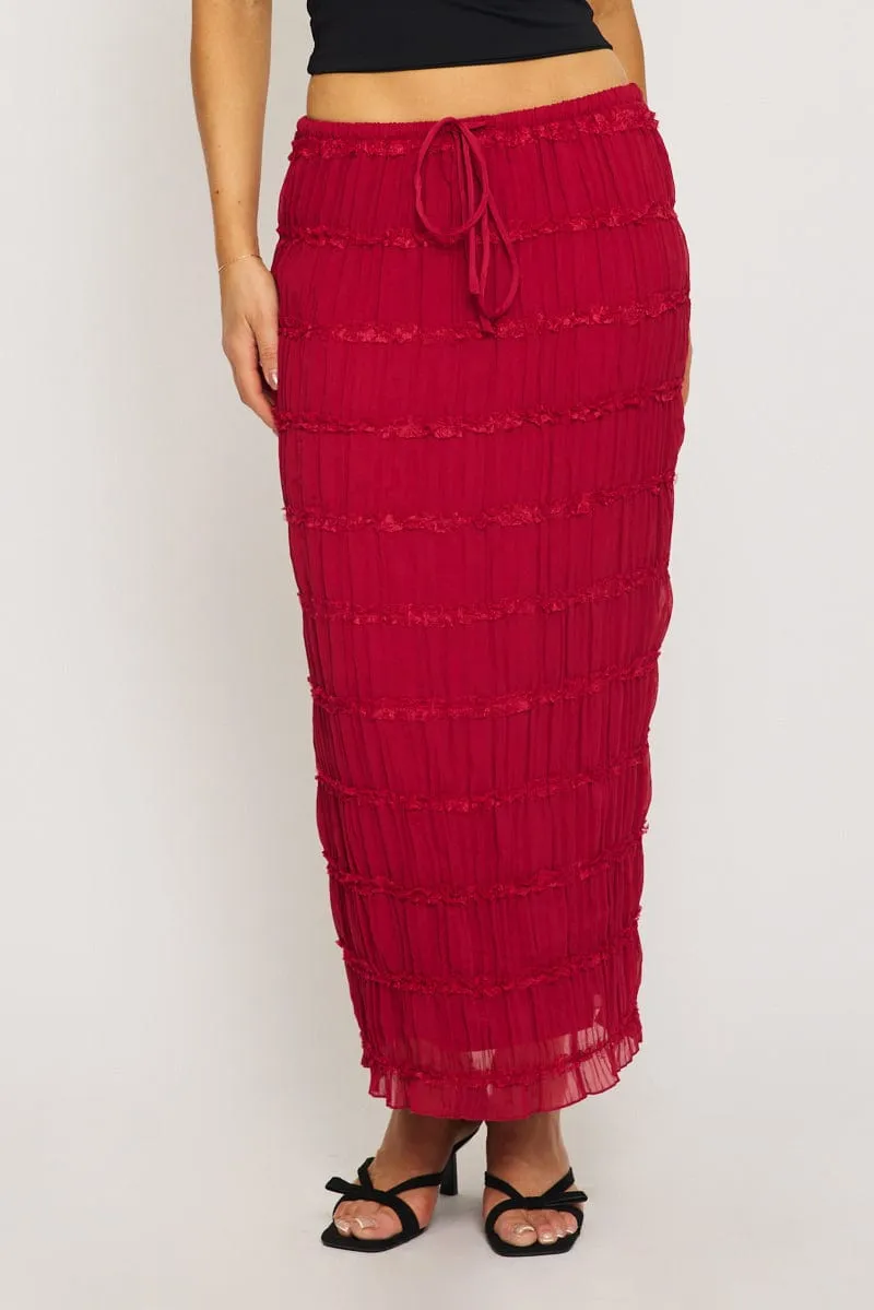Red Textured Maxi Skirt Elastic Waist Lined sold by Ally Fashion product image thumbnail 2