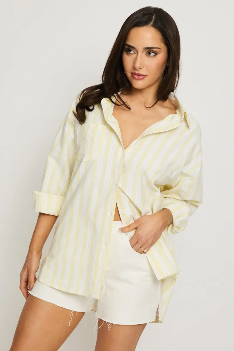 Yellow Stripe Long Sleeve Shirt Button Up Collared sold by Ally Fashion