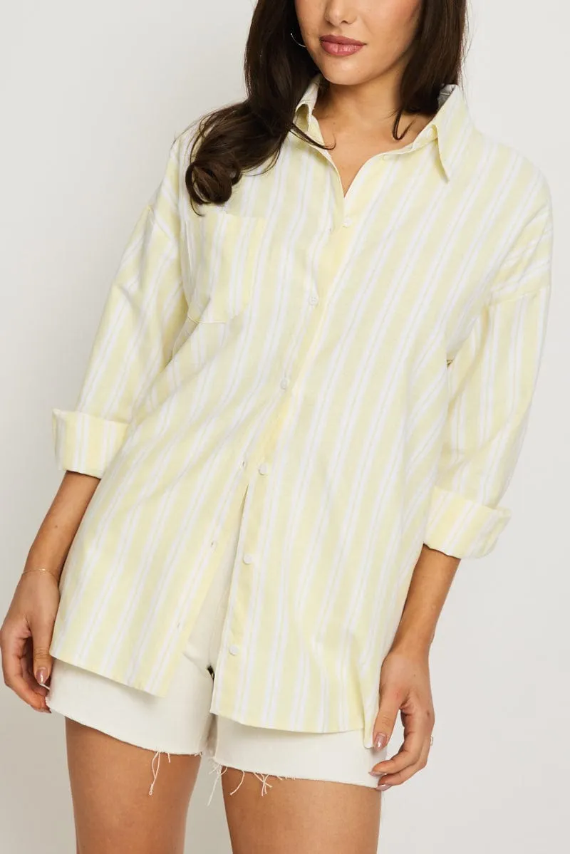 Yellow Stripe Long Sleeve Shirt Button Up Collared sold by Ally Fashion product image thumbnail 5