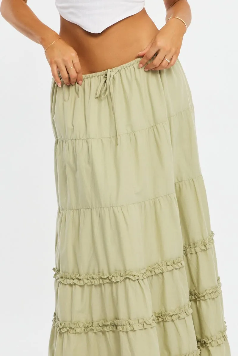 Green Maxi Skirt Elasticated Waist Tiered Frilled Detail sold by Ally Fashion product image thumbnail 5