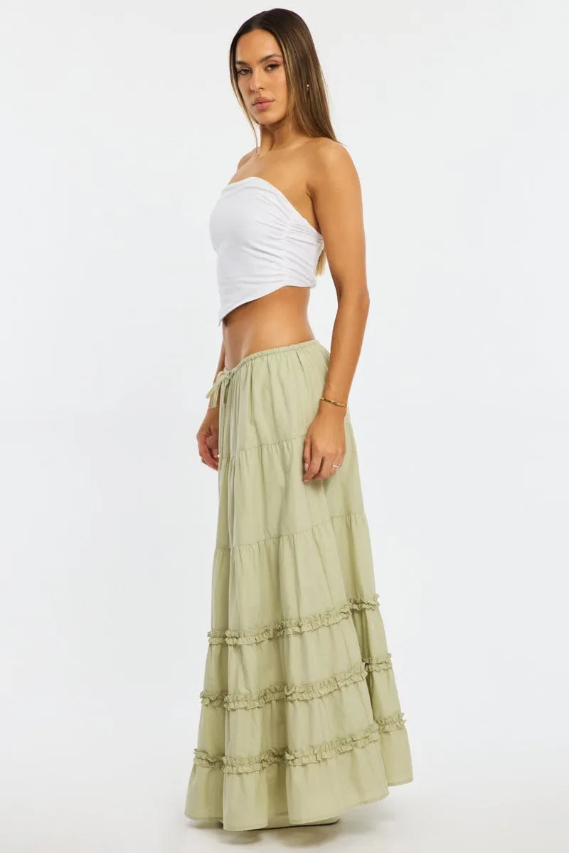 Green Maxi Skirt Elasticated Waist Tiered Frilled Detail sold by Ally Fashion product image thumbnail 3