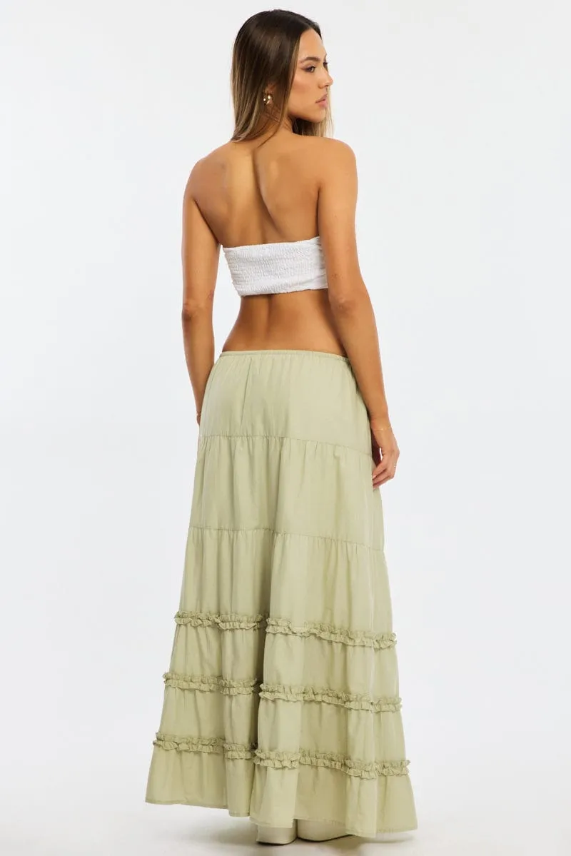 Green Maxi Skirt Elasticated Waist Tiered Frilled Detail sold by Ally Fashion product image thumbnail 4