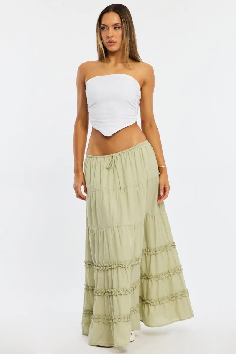 Green Maxi Skirt Elasticated Waist Tiered Frilled Detail sold by Ally Fashion