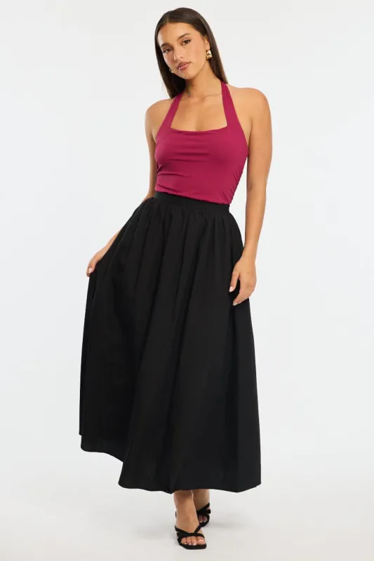 Black Maxi Skirt High Rise A-line Volume Cotton sold by Ally Fashion