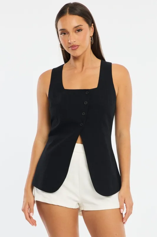 Black Vest Button Down Sleeveless sold by Ally Fashion
