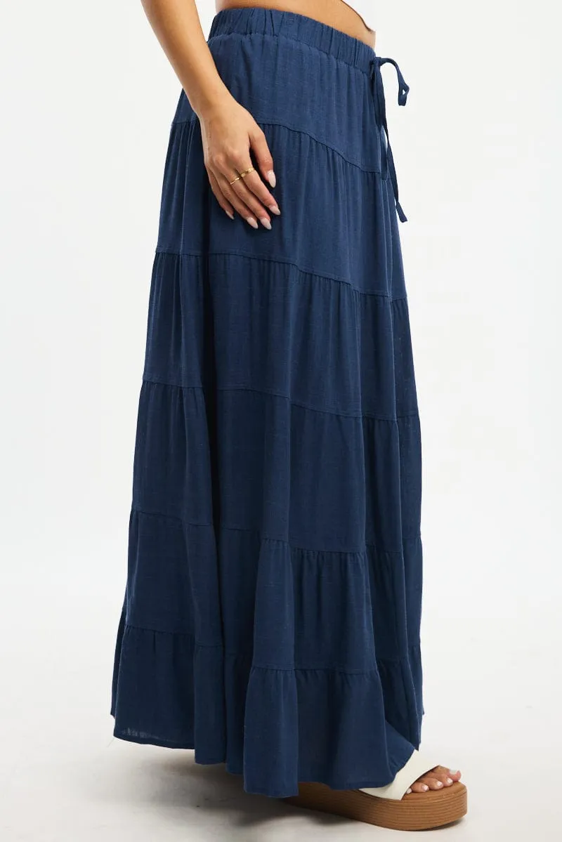 Blue Maxi Skirt Tiered High Rise Linen Blend sold by Ally Fashion product image thumbnail 3