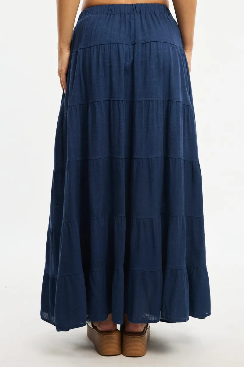 Blue Maxi Skirt Tiered High Rise Linen Blend sold by Ally Fashion product image thumbnail 4