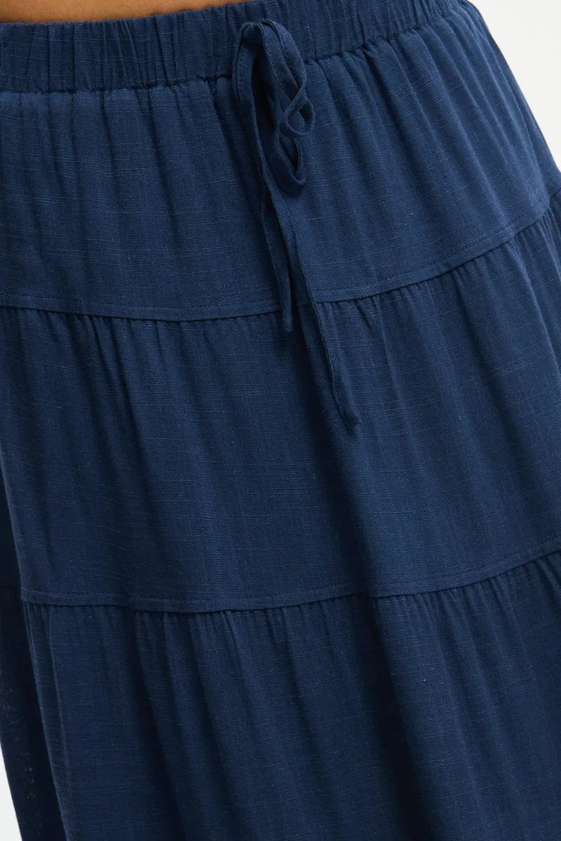 Blue Maxi Skirt Tiered High Rise Linen Blend sold by Ally Fashion product image thumbnail 5