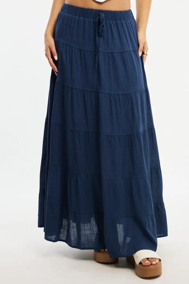 Blue Maxi Skirt Tiered High Rise Linen Blend sold by Ally Fashion product image thumbnail 2